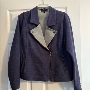 Lands’End Woman’s Petite Large jacket in Heather Blue with Gray lining.